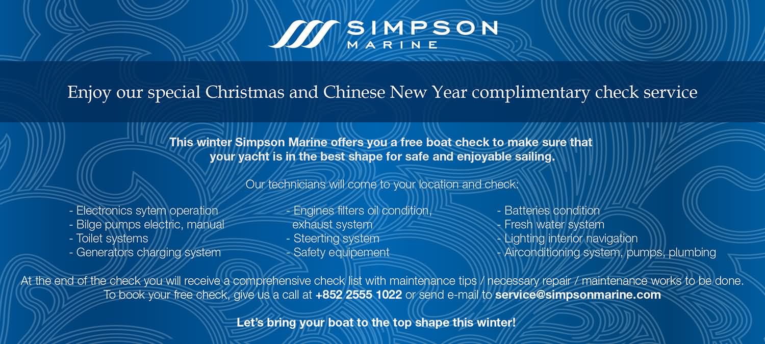 Simpson Marine Simpson Marine offers you a free boat check to make sure that your yacht is in the best shape for safe and enjoyable sailing.